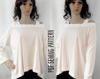 Sudadera con tirantes fuera del hombro/ Patrón de costura de punto digital PDF en talla L/ Top de yoga / Top holgado / Top de maternidad / Top casual