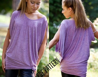 Split Sleeve Women,s Tunic/ PDF Sewing Pattern in Size L/ Ruffled Yoga Top Blouse/ Summer Tunic