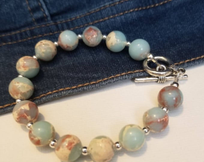 Light Blue and Brown Jasper Beaded Bracelet/nurturing and Etsy