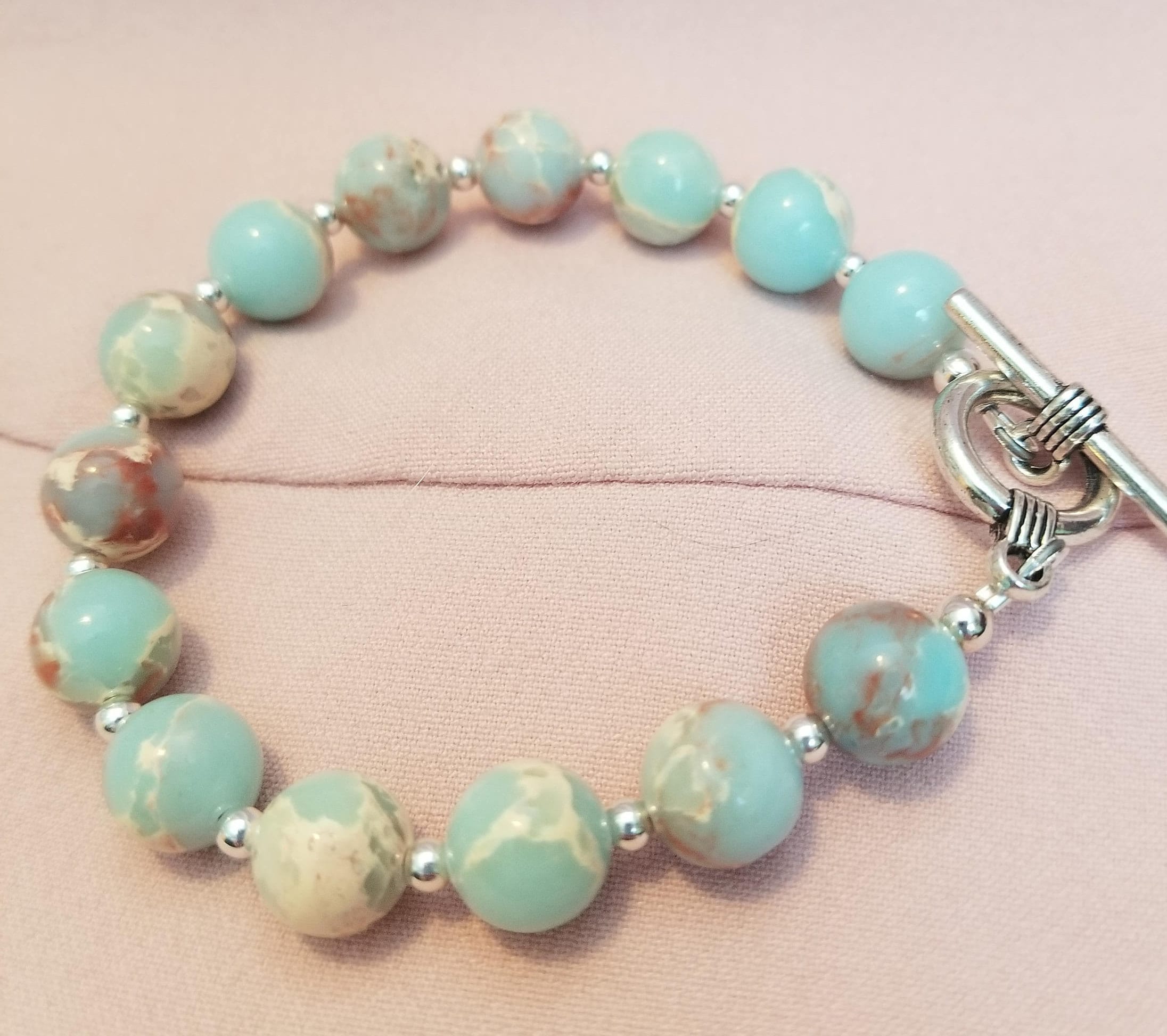Light Blue and Brown Jasper Beaded Bracelet 8mm/nurturing and