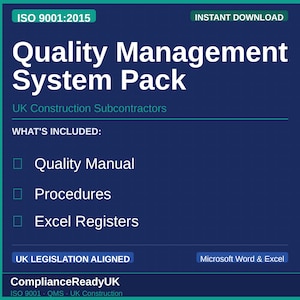 ISO 9001 kvalitetsledningssystem | Byggunderleverantörer i Storbritannien | QMS-manual och procedurer direkt nedladdning