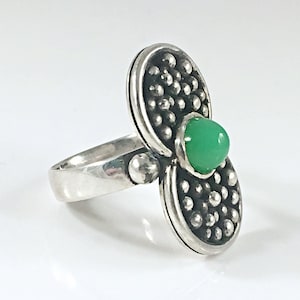Green Ring Chrysocolla Stone Size 8 Natural Gemstone Ring Silver Boho Statement Ring Modern Unique Handmade Ring OOAK Ring