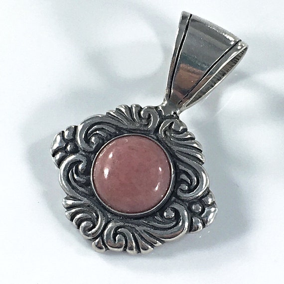 Rhodochrosite Pendant Necklace Sterling Silver Si… - image 6