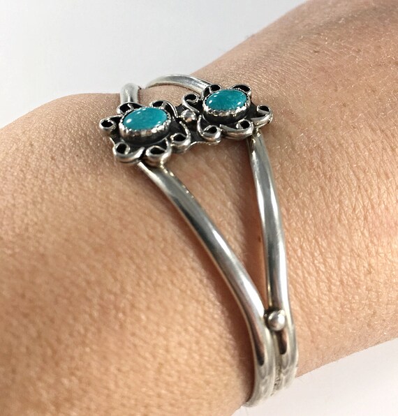 Turquoise Bracelet Silver Size Medium Vintage Tur… - image 7