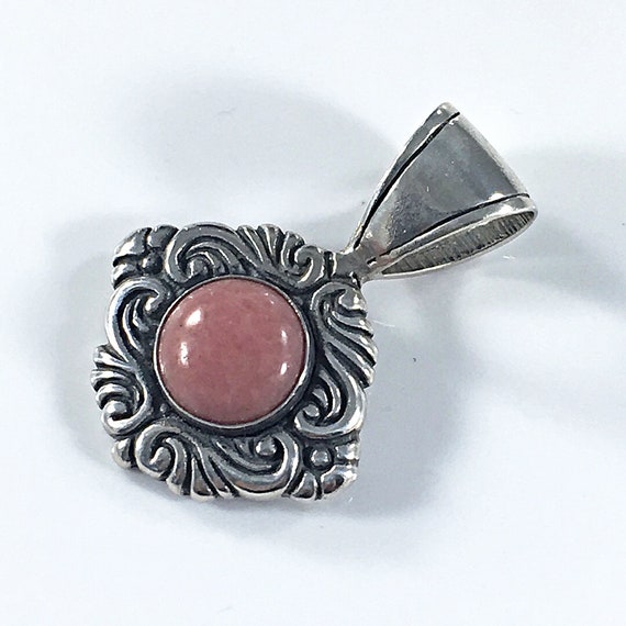 Rhodochrosite Pendant Necklace Sterling Silver Si… - image 1
