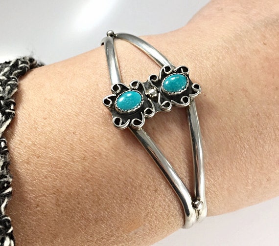 Turquoise Bracelet Silver Size Medium Vintage Tur… - image 5