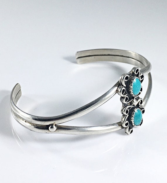 Turquoise Bracelet Silver Size Medium Vintage Tur… - image 4