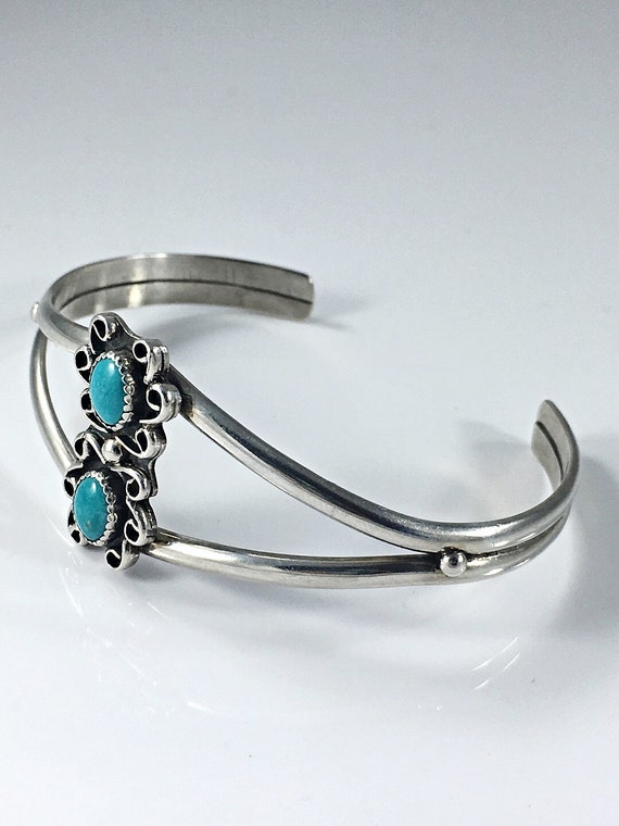 Turquoise Bracelet Silver Size Medium Vintage Tur… - image 2