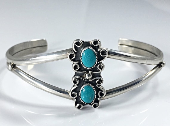 Turquoise Bracelet Silver Size Medium Vintage Tur… - image 1