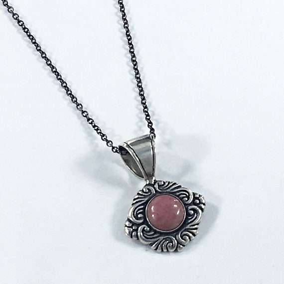 Rhodochrosite Pendant Necklace Sterling Silver Si… - image 9