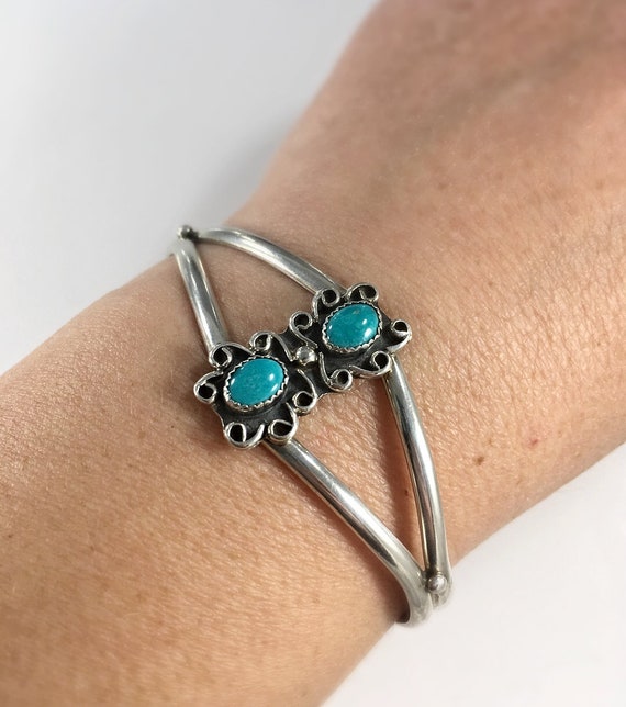 Turquoise Bracelet Silver Size Medium Vintage Tur… - image 3