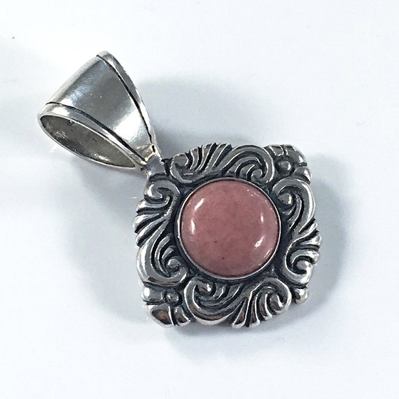 Rhodochrosite Pendant Necklace Sterling Silver Si… - image 4