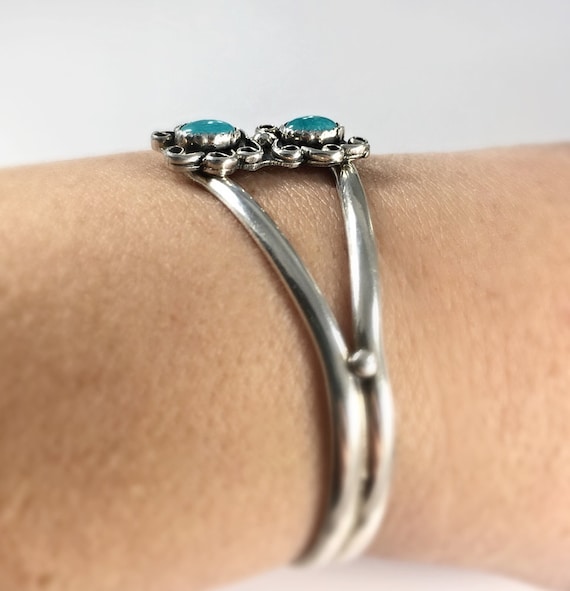 Turquoise Bracelet Silver Size Medium Vintage Tur… - image 9