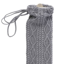 Hot water bottle Longi, body warmer, extra long, 77 cm, white, 2.5 L with cover grey braid pattern