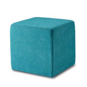 Hocker, KUBI, Pouf, Sitzwürfel, 40 x 40 cm, PU-Schaum, Pflegeleichter Bezug Möbelstoff, stabile Füße, bis 150 kg, 11 Farben wählbar türkis 8a