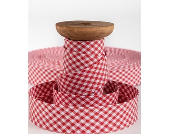 Westfalenstoffe Schrägband gefaltetes Einfassband Gingham Baumwolle Vichy Karo rot weiß 20mm ab 1m