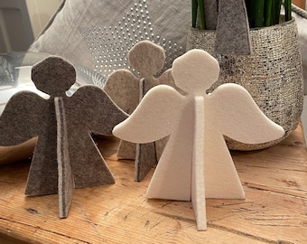 CHRISTMAS Christmas angel - FELT GLOSS felt angel stand - approx. 12 x 12 cm - 2-colored beige / natural or plain white