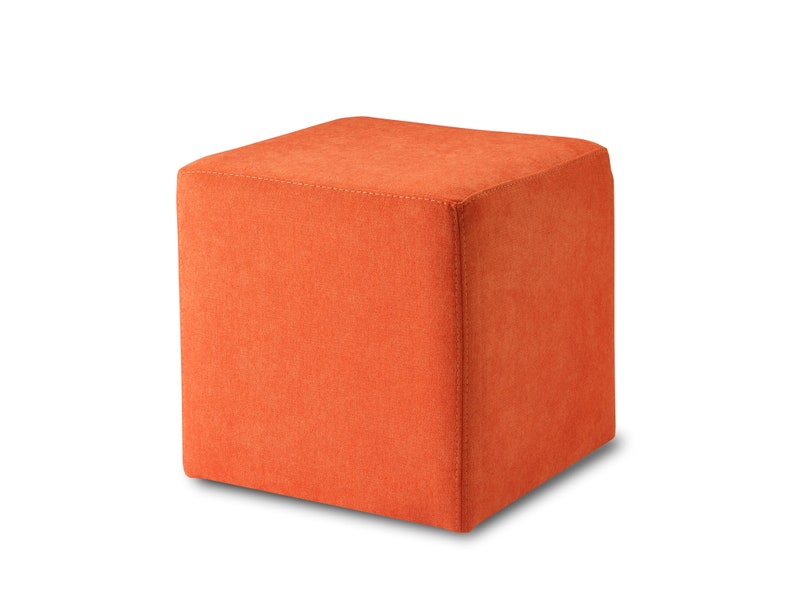 Hocker, KUBI, Pouf, Sitzwürfel, 40 x 40 cm, PU-Schaum, Pflegeleichter Bezug Möbelstoff, stabile Füße, bis 150 kg, 11 Farben wählbar mango 08