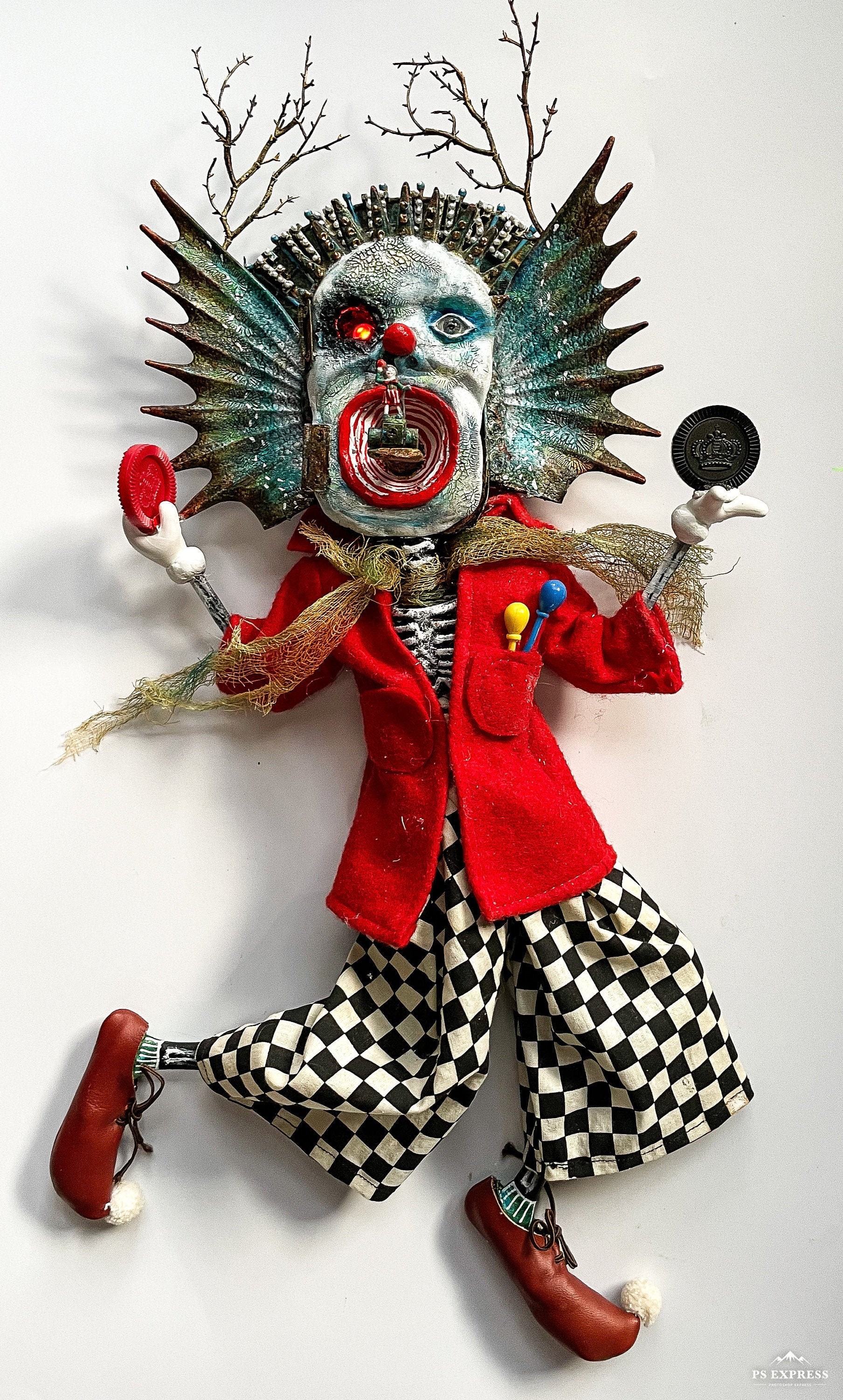 Checkers Doll Halloween Clown Assemblage Art Scary Etsy