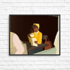 Morning Coffee Illustration / Carefree Black Girl Art Print image 1