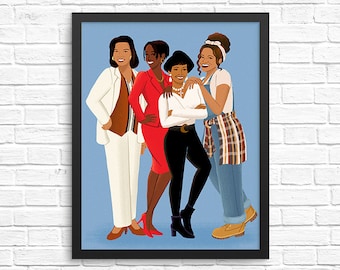 Living Single Art Print / Khadijah, Max, Regine & Synclaire Illustration / 90s Sitcom Art