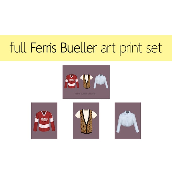 Full Set of Ferris Bueller Art Prints / Ferris Bueller’s Day Off Illustration Set