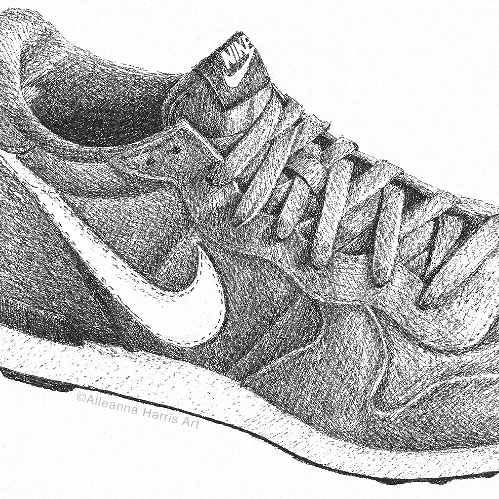 Nike Retro Sneaker Art Print From Original Ink Sketch Etsy