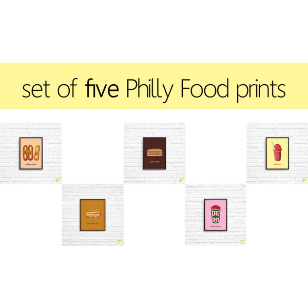 Set of Five Philly Food Art Prints