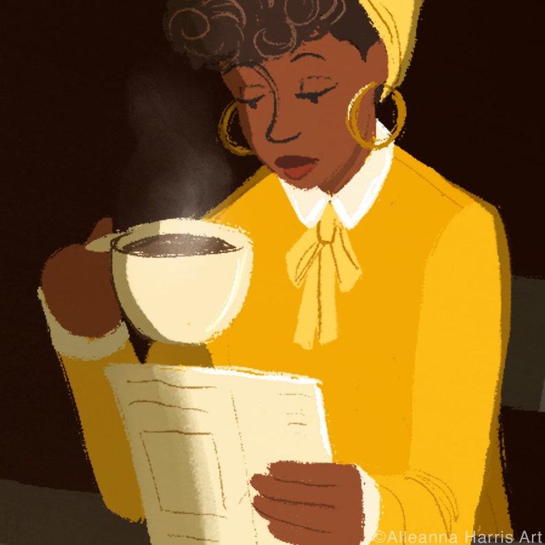 Morning Coffee Illustration / Carefree Black Girl Art Print image 3