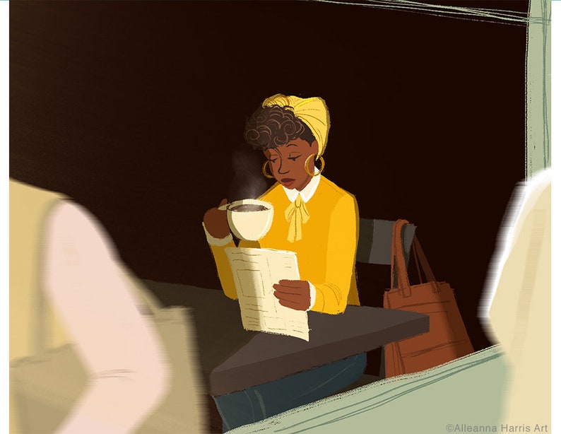 Morning Coffee Illustration / Carefree Black Girl Art Print image 2