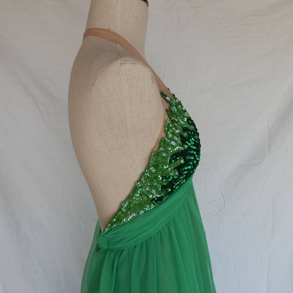 Gorgeous 1960's spring emerald green sequin beaded formal chiffon gown Mike Benet formals pageant gown formal prom homecoming wedding sheer
