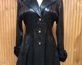 Georgie Kaye Black Leather with Persian Lamb Princess Coat Above Knee Leather Coat Sz. Med.