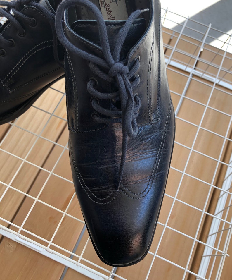 4410-10.5 Mens Navy Blue OxfordLace Up Leather Shoes by Stefano Castelli Italy Sz