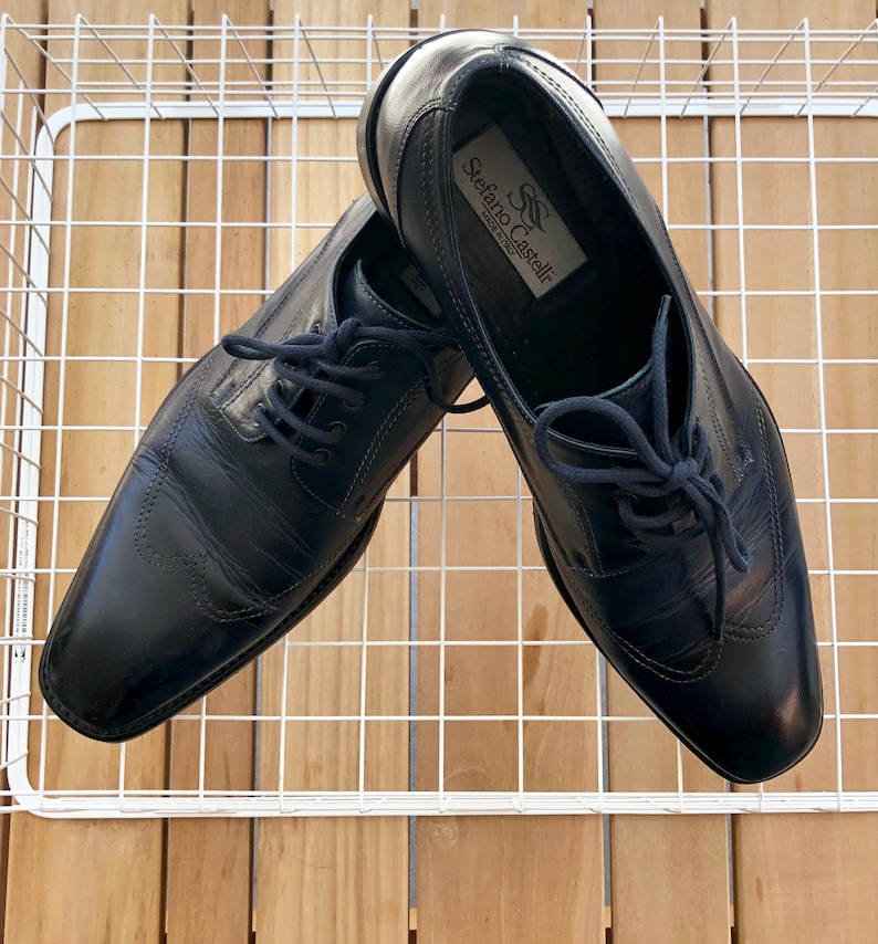 4410-10.5 Mens Navy Blue OxfordLace Up Leather Shoes by Stefano Castelli Italy Sz