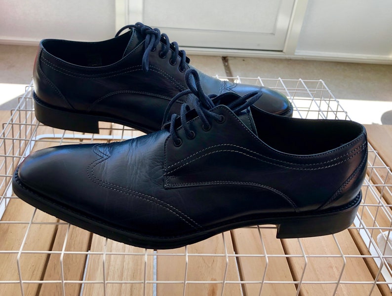 4410-10.5 Mens Navy Blue OxfordLace Up Leather Shoes by Stefano Castelli Italy Sz