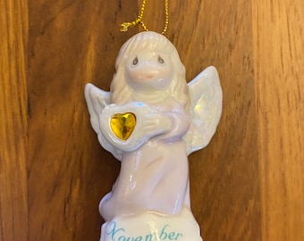 Vintage 1997 Enesco Precious Porcelain Moments November Birthstone Angel/Ornament Figurine for Birthday/Christening/Baptism/New Baby