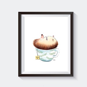Hedgehog and Tea - Art Print
