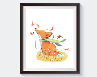 Fuchs im Laubfall - Kunstdruck