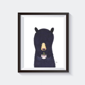 Bear and Plant - Plant in Pot - Art Print