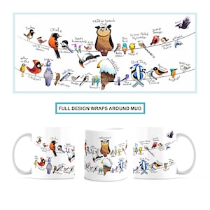 Birds on a Wire - Coffee Mug - Birder Gift - For Her - Him - Songbirds - Birdfeeder - Tea Drinker - Microwave Safe