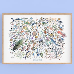 Salzwasser Fisch - Tropischer Ozean Fisch Kunstdruck - Großes Poster für Strand Haus Dekor - Kinderzimmer