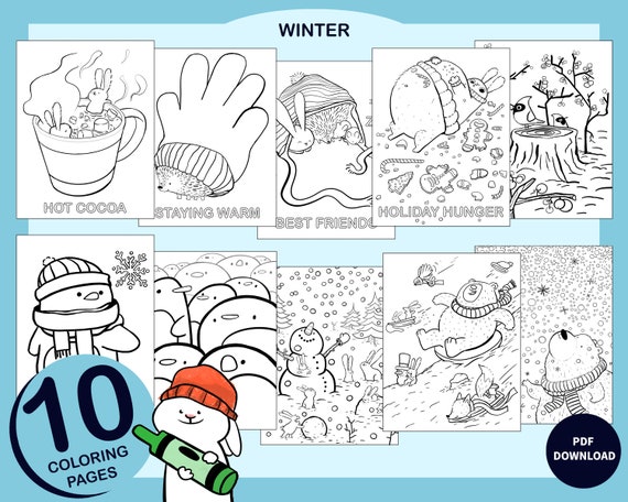 printable winter coloring pages 10 illustrations pdf etsy