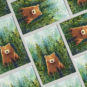 Brown Bear In Forest Cute Gretting Card Pack