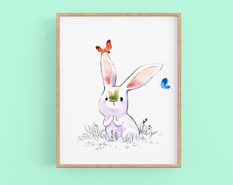 Bunny and 3 Butterflies - Art Print