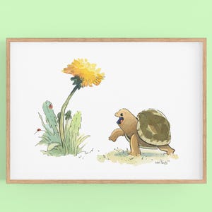 Turtle and Flower - Cute Nature - Art Print