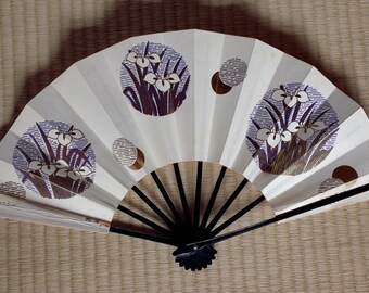 Japanese vintage dance fan, iris