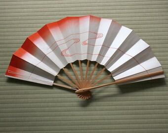 Japanese Dance Paper Fan - Pearl and orange water stream