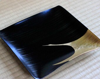 Bamboo plate - Gold Crane