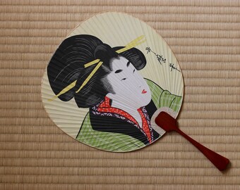 Japanese vintage fan Uchiwa - Utagawa Utamaro Bijinga