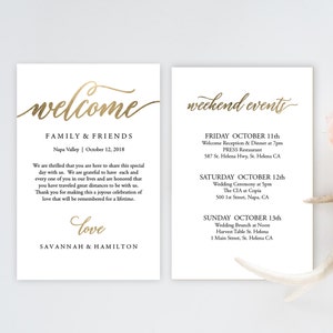 Wedding Welcome Bag Note, Gold, Wedding, Calligraphy, Welcome Bag Letter, Printable, Custom, Instant Download, Editable 4x6 No. EDN 5208 image 1